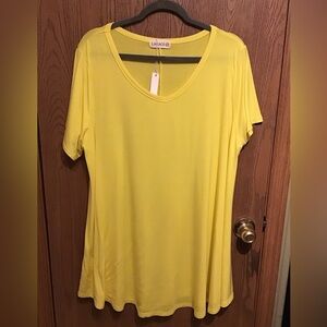 Yellow V-neck T-shirt made by the brand LALACE (also commonly seen as LARACE NWT
